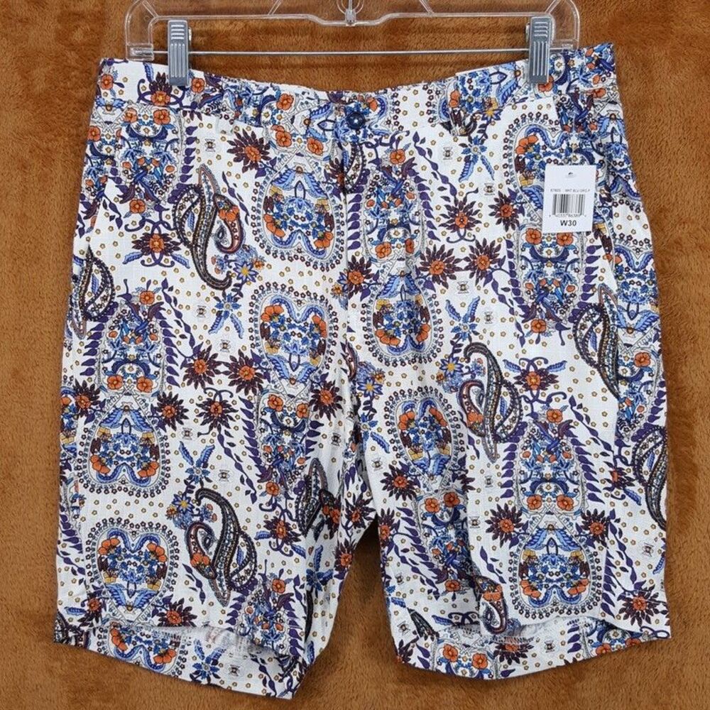 Paisley & Gray Shorts Mens Size 30 White Blue Orange Felix Slim Fit Linen Blend